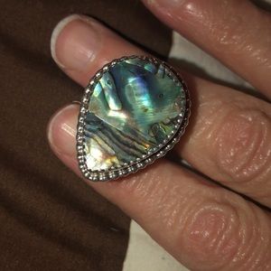 ***STERLING ARTIST SIGNED M&S Sterling Silver Abalone Teardrop Ring Size 7.5***